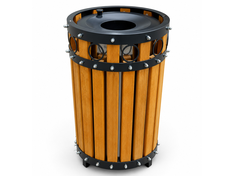 AKT-303 Açık Alan Metal Ahşap Çöp Kovaları